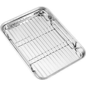 Baking Sheet with Wire Rack, Cookie Sheet Baking Pan Toaster Oven Tray